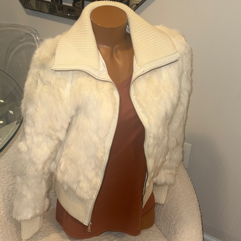 Wilsons Leather Cream Faux Fur Bomber Jacket